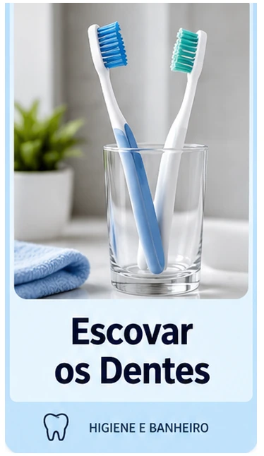 Cartão visual da rotina diária, com ilustração e nome da atividade.