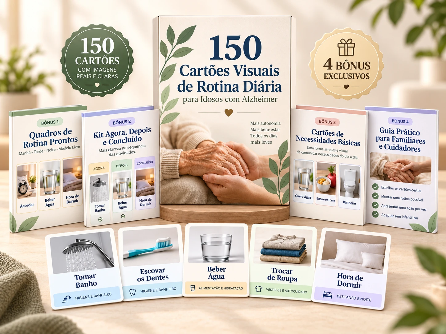 150 Cartões Visuais de Rotina Diária para Idosos com Alzheimer com 4 bônus.
