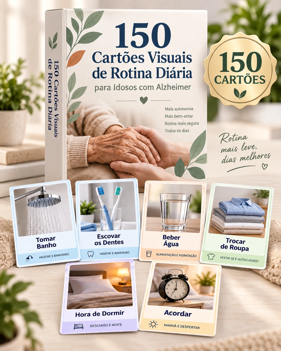 Pacote Essencial com 150 Cartões Visuais de Rotina Diária.